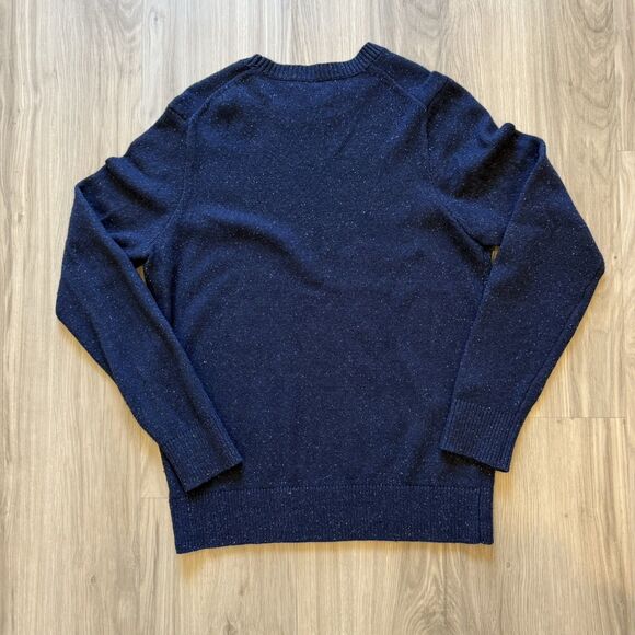 J Crew Navy Flecked Sweater LT Large Tall 80% Lambswool 20% Nylon Elbow Patches - Picture 2 of 9